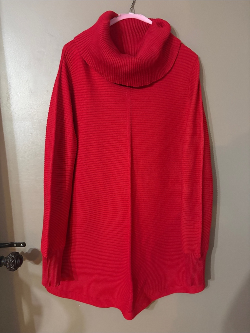 Cyrus Red Women's Ribbed Cowl Neck Sweater